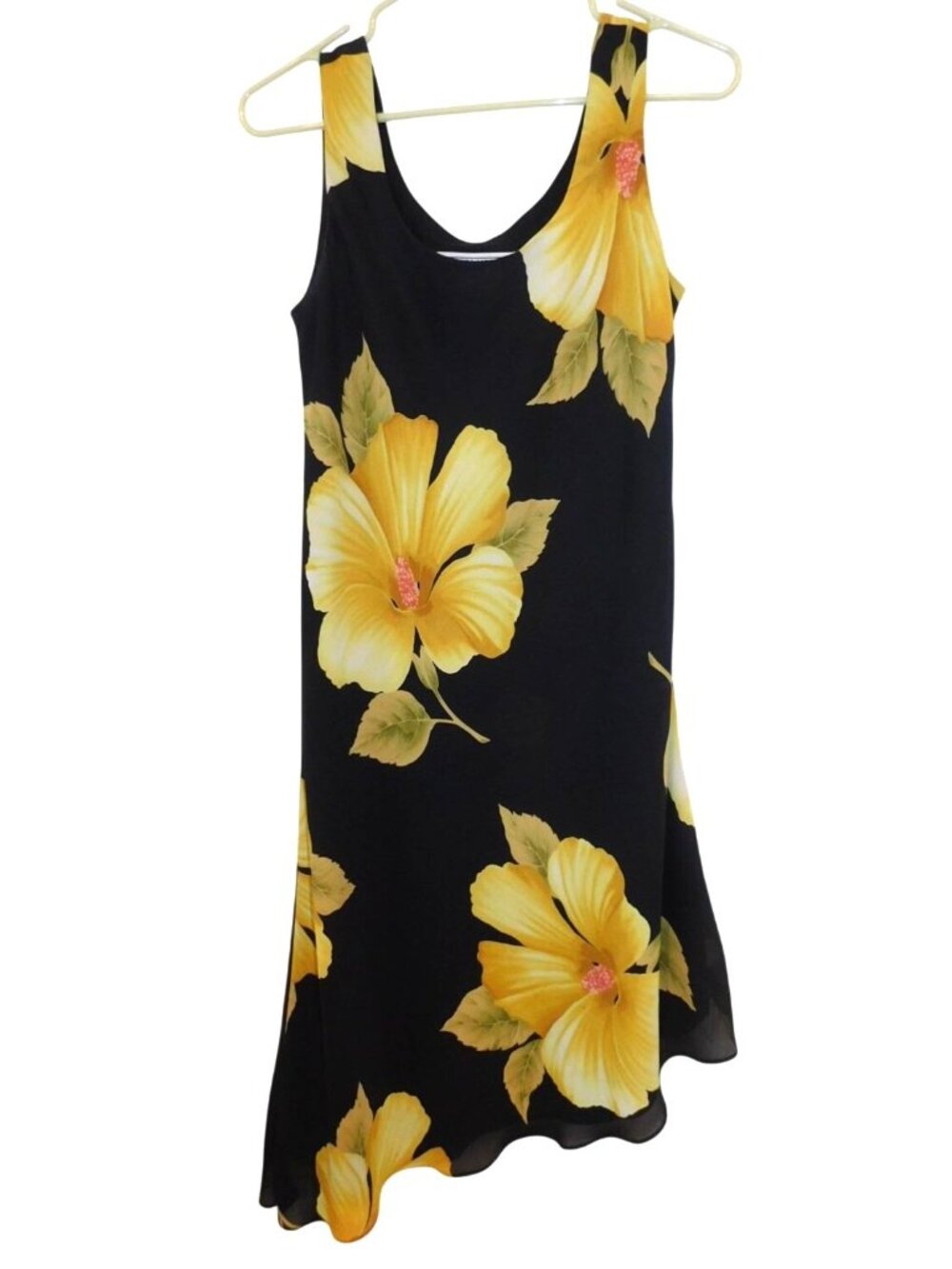 Jessica Howard 6 Petite 6P Black Sleeveless High-Low Dress Yellow Floral